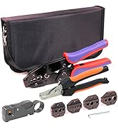 HKS Coax Ratchet Crimping Tool Kit for Coaxial RG Cable RF Connector with 5 Changeable Dies, Rota...
