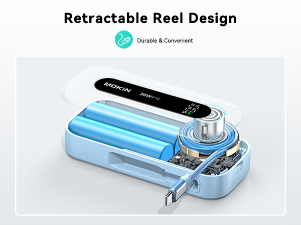 Portable Power Bank with Retractable USB C Cables