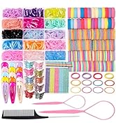 Teenitor Hair Accessories for Girls, Colorful Elastic Hair Ties Set with Hair Clips, Glitter Bobb...
