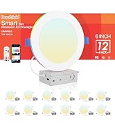 12Pack Smart RGB Recessed Light 6Inch,Ultra-Thin Canless LED Downlight,2.4GHz Wi-Fi Bluetooth Dir...