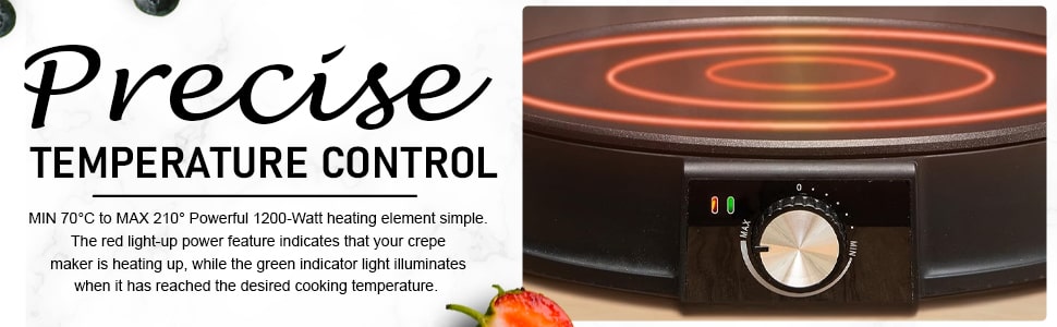 electric crepes maker has a spreader and spatula to make breakfast preparation easier.