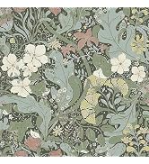 HeloHo Green Peel and Stick Wallpaper Boho Wallpaper Floral Wall Paper Self Adhesive Removable Wa...