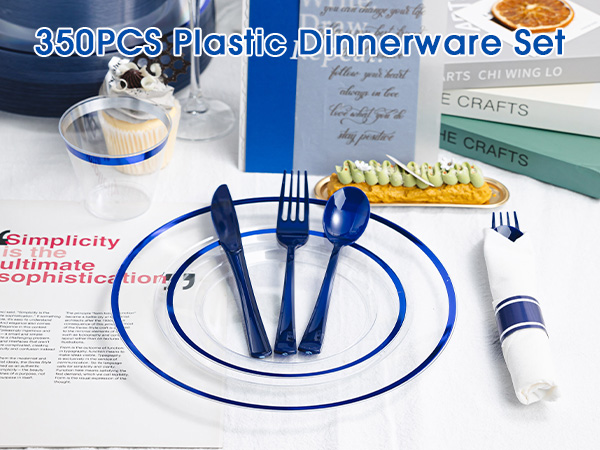 blue plastic dinnerware set