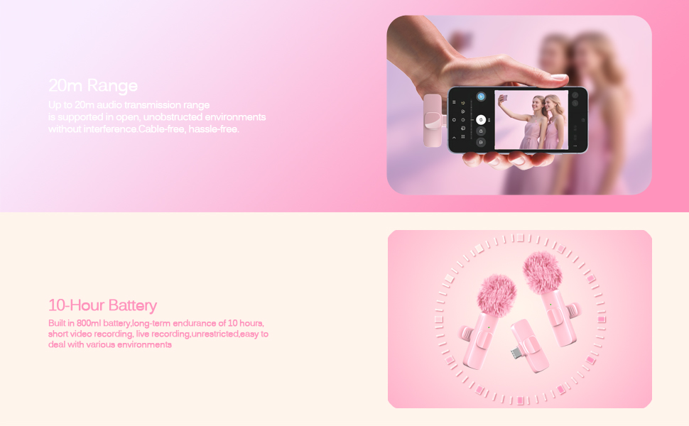 PINK Wireless Lavalier Lapel Microphone 