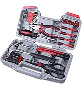 Cartman 39Piece Tool Set General Household Kit with Plastic Toolbox Storage Case Cutting Plier Red