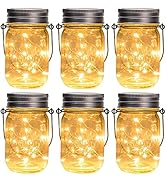 GIGALUMI Hanging Solar Mason Jar Lights, 6 Pack 30 Led String Fairy lights Solar Lanterns Table L...