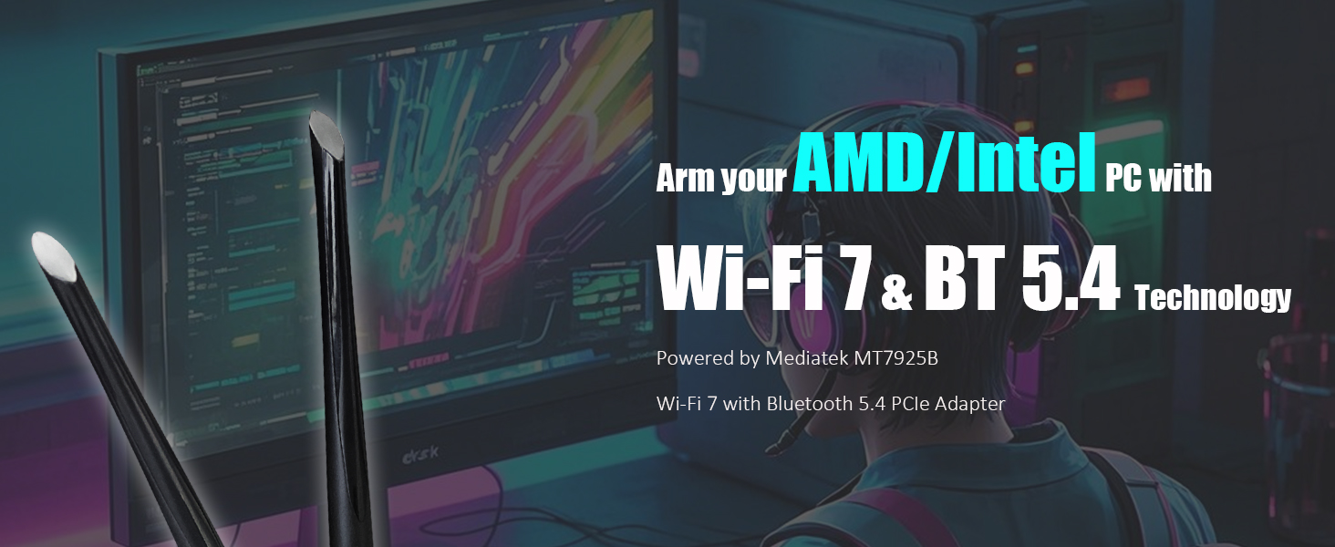 GLOTRENDS BE6500 WiFi 7 PCIe Card for AMD/Intel Desktop PC