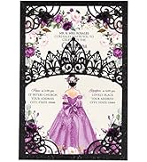 DreamBuilt 50Pcs Blank Pearlized Black Crown Invitations for Quinceanera, 15 year, Sweet 16, Miss...
