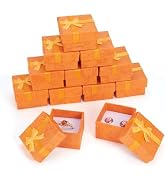 Craftdady 12 Pack Orange Square Ring Boxes 1.59 x 1.59x 1.02 Inch Small Hard Cardboard Paper Jewe...