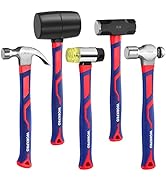 WORKPRO 5-Piece Hammer Set, Forged &amp; Polished Steel Head, Fiberglass Handle, 32oz Rubber Mallet |...