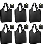 BeeGreen Black Grocery Bags Shopping Bags Large Reusable Bags Black Tote Bags 50LBS 6 Pack with S...