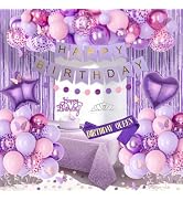 Amandir Purple Birthday Decorations for Women | Pastel Pink and Purple Balloons Foil Table Cloth ...