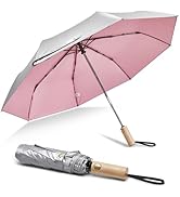 G4Free Windproof Travel Umbrella with Large Wooden Handle, UV Sun Protection &amp; Rain Umbrella Auto...