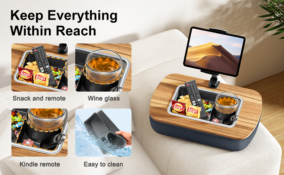 Keep Everything Within Reach,Snack and remote,wine glass,Kindle remote,Easy to clean