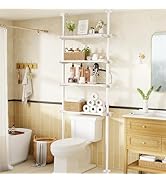 Bonpally Over The Toilet Storage Shelf, 4-Tier Adjustable Bathroom Organizer, No Drill Tension Mo...