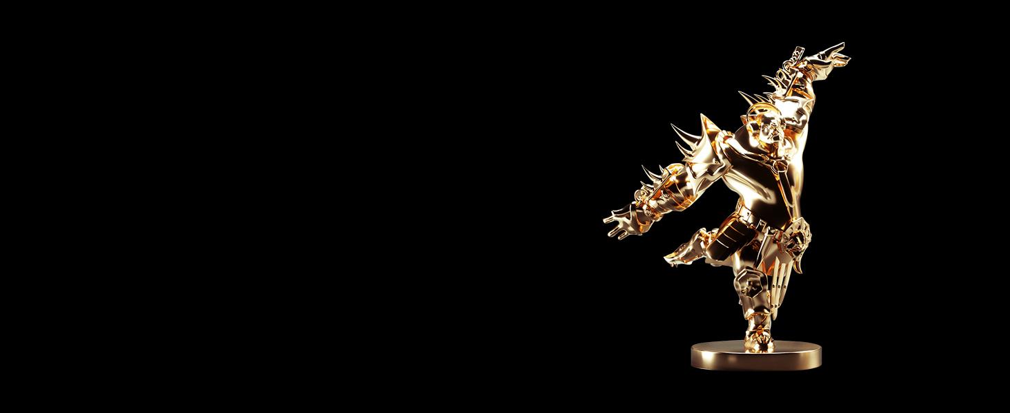 -Golden orc statue floating in space