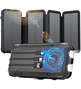 Portable Charger 20000mAh Solar Power Bank Built-in 3 Cables and Wireless Charging Battery Pack C...