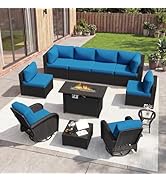 Aoxun 11 Piece Outdoor Patio Furniture Set with 44'' Fire Pit Table, Wicker Rattan Outdoor Furnit...