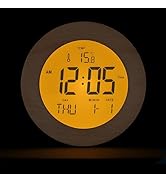 JoFomp Wooden Alarm Clock for Bedroom, 4'' LCD Nightlight Small Digital Clock Battery Operated, L...
