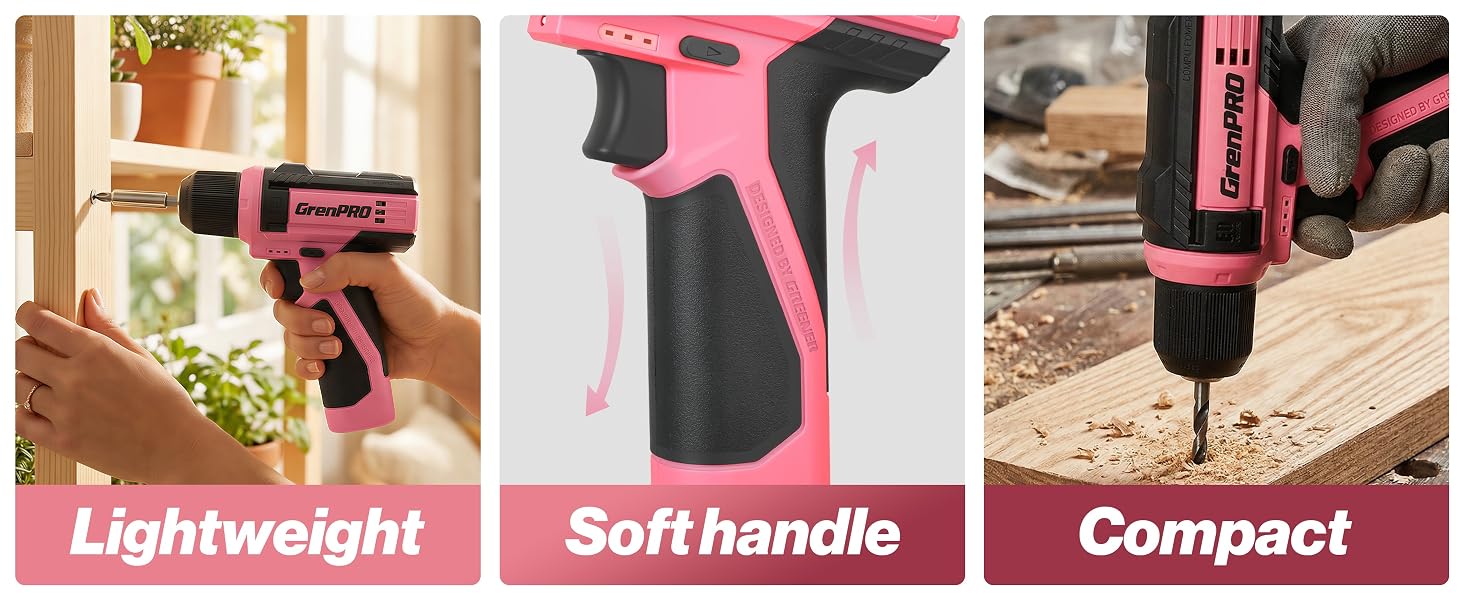 8V Pink Cordless Drill Set