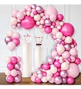 OuMuaMua Pink Balloon Arch Kit, 120Pcs Pink Balloons Garland Kit with Light Pink Balloons Metalli...