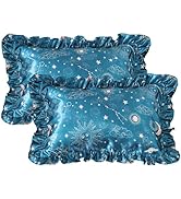 EXQ Home Ruffled Satin Pillowcase for Hair and Skin Queen Size- Sun Printed Silk Pillowcase 2 Pac...