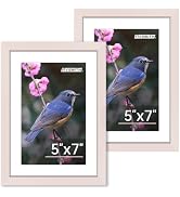 FIXSMITH 5x7 Picture Frame Set of 2, Pink Photo Frame with HD Plexiglass, Display Pictures 4x6 wi...