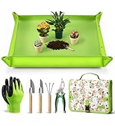 Grenebo Gardening Tools Set, 7 Piece Gardening Hand Tools with Plant Repotting Mat &amp; Tool Bag, St...