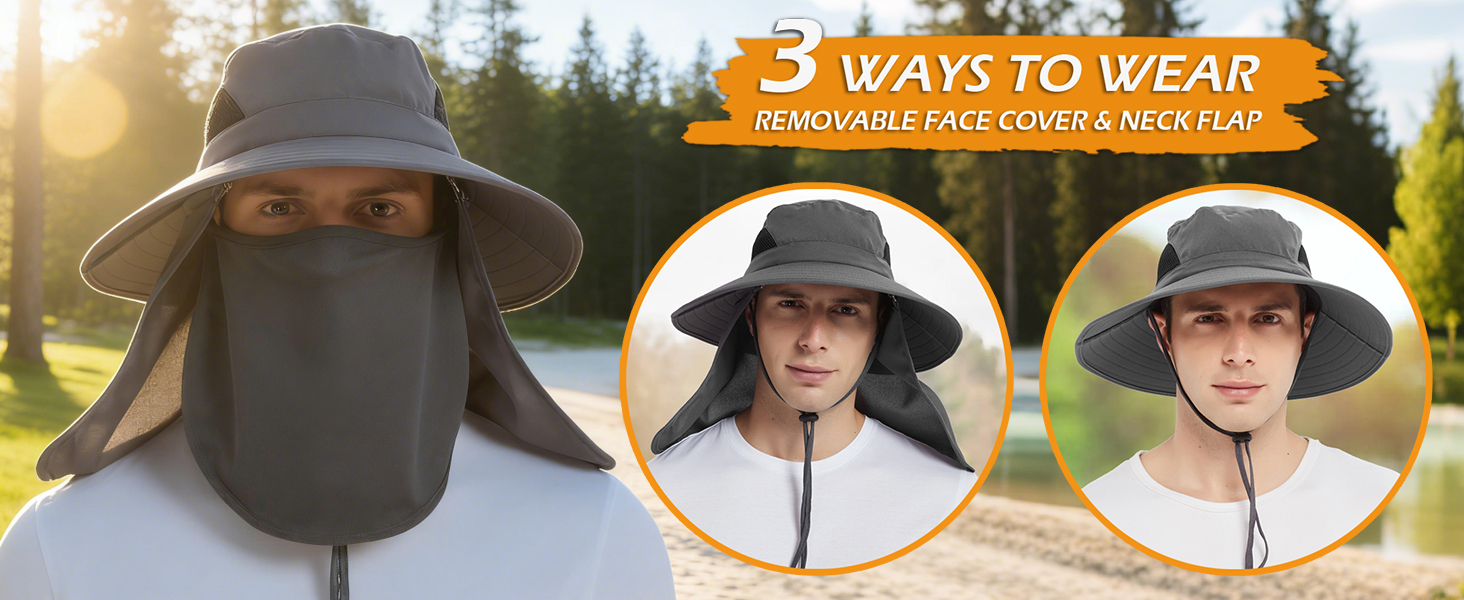 EINSKEY 3-Way Sun Hat, removable face/neck cover, for hiking/fishing.