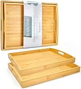 BABONIE Bamboo Serving Tray with Handles Set of 2 - Decorative Wooden Trays for Eating, Working, ...