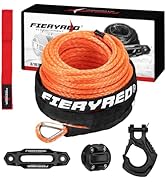 FIERYRED 3/16inch 50FT 8500LBS Synthetic Winch Rope Cable Kit with Forged Hook Rubber Stopper and...
