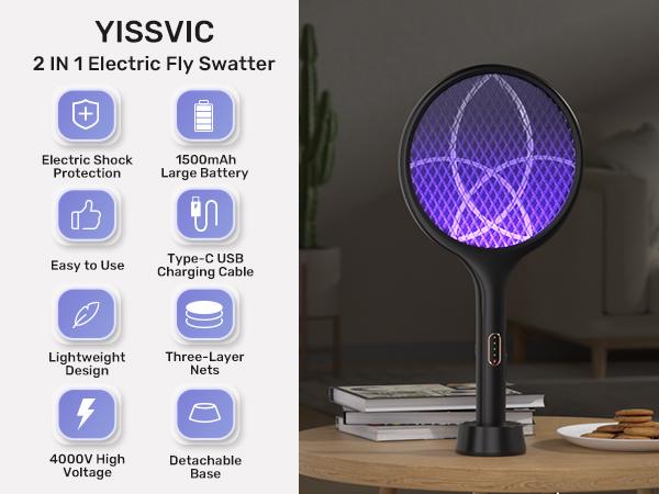 Electric Fly Swatter 4000V Bug Zapper Racket Dual Modes Mosquito Killer