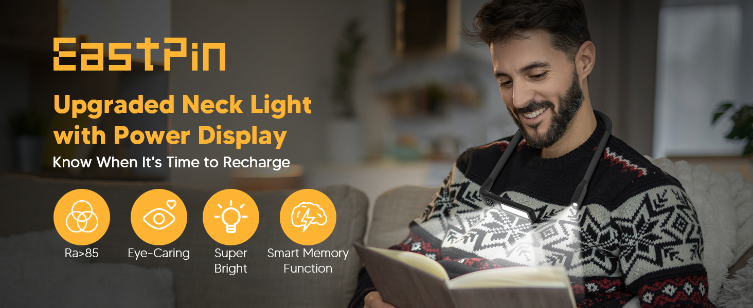 Upgraded LED Neck Reading Light Rechargeable Book Light Power Display Neck Light for Reading