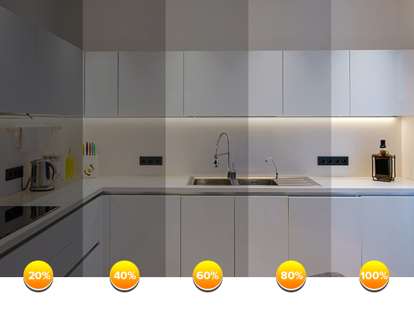 a kitchen with different color options