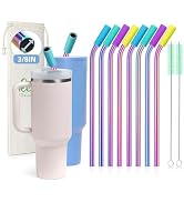 8 Piece 3/8 inch (10mm) Wide Bent Stainless Steel Straws for 40 oz Tumbler with Handle, 12 Inch L...