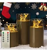 L LOHAS LED Christmas Electronic Candle Night Lights with Remote, 3-Pack Reindeer LED Flameless C...