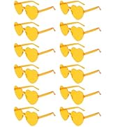 NACHLYNN 12 Pairs Yellow Heart Sunglasses for Women Rimless Heart Shaped Sunglasses Candy Heart G...