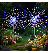 btfarm 2 Pack 120 LED Solar Garden Lights Outdoor, 8 Modes Firework Lights Solar Powered, Waterpr...