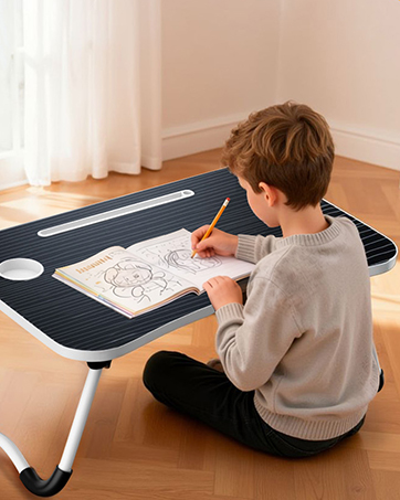 Frpufi Folding Lap Desk, 23.6 Inch Wood Laptop Bed Desk with Cup Holder 1