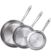 Cook N Home Stainless Steel Frying Pan Set, 8-inch, 10-inch, 12-inch Fry Pan, Tri-Ply Clad 18/10 ...