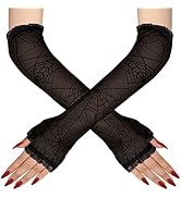 Gullora Black Spider Web Arm Warmers Gloves for Women, Gothic Fingerless Mesh Sleeves, Stretchy S...