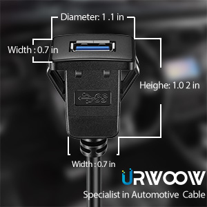 USB 3.0 AUX Extension Mount Dash Mount Flush Mount, Panel Mount Cable for Car