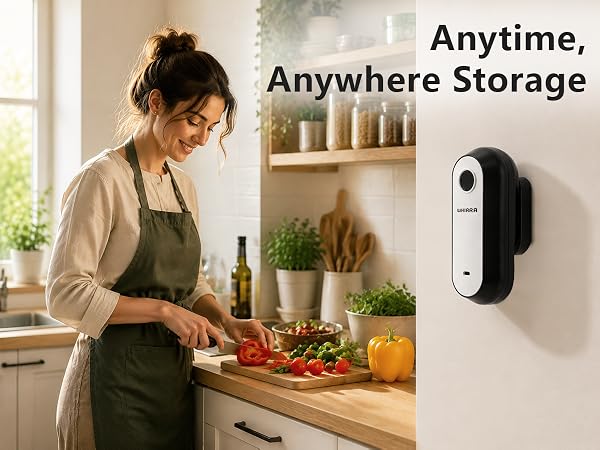 With a wall-mounted holder accessory for convenient storage and easy access in the kitchen.
