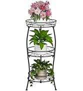 VECELO 3 Tier Metal Outdoor Plant Stand Indoor, Rustproof Stable 33.8” Tall Iron Flower Stand, De...
