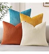decorUhome Set of 4 Flannel Fall Throw Pillow Covers 18x18 Inch, Decorative Soft Double-Sided Flu...