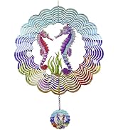 YNGFIL Seahorse 3D Wind Spinner Kinetic Metal Art Hanging Wind Spinner Outdoor Decoration Ocean O...