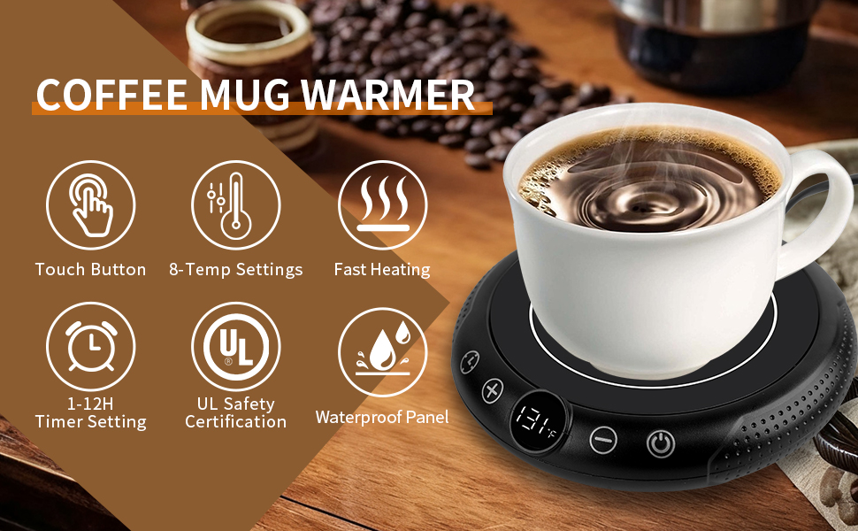 Coffee Mug Warmer Electric Coffee Cup Warmer Candle Warmer Plate 8-Temp Settings 4H Auto Shut Off