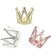 3 Pieces Crown Cake Topper, Princess Little Crown Heart shaped Diamond Alloy Pink Silver Crown, M...