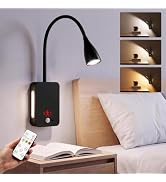 LED Wall Mounted Reading Light,4000mAh Bedside Wall Lamp with Remote Control &amp; Motion Sensor,Book...