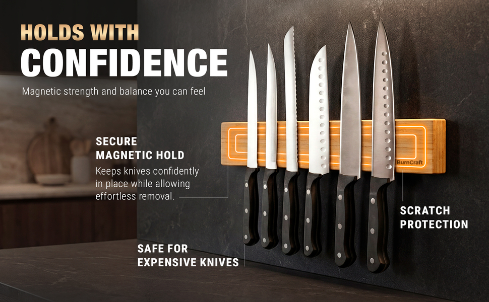 Magnetic knife holder wall mount, strong magnetic strip, safe knife storage